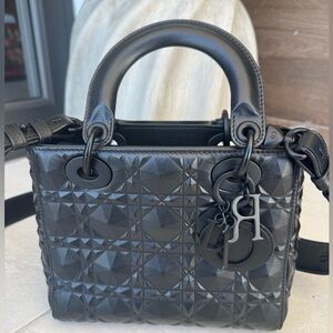 Calfskin Diamond Medium Lady Dior Black
